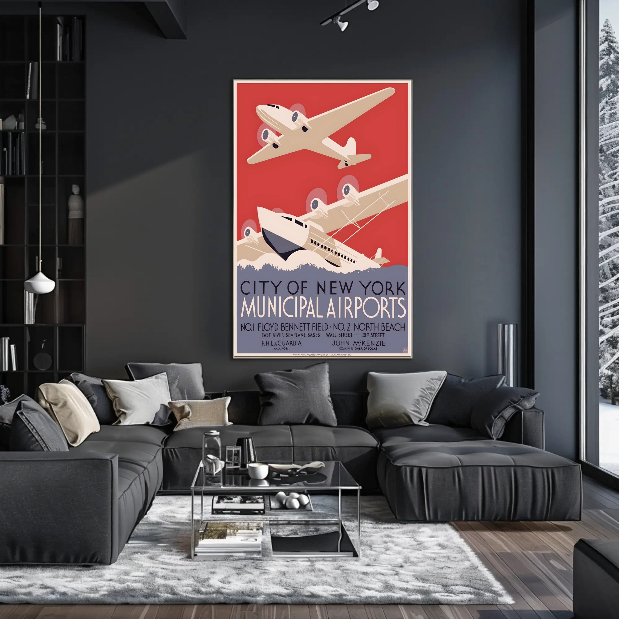 New York City Airports Art Deco Travel Poster PosterGoat