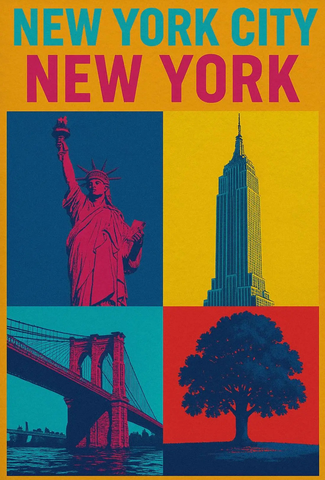 New York City Icons Pop-Art Inspired Travel Poster PosterGoat