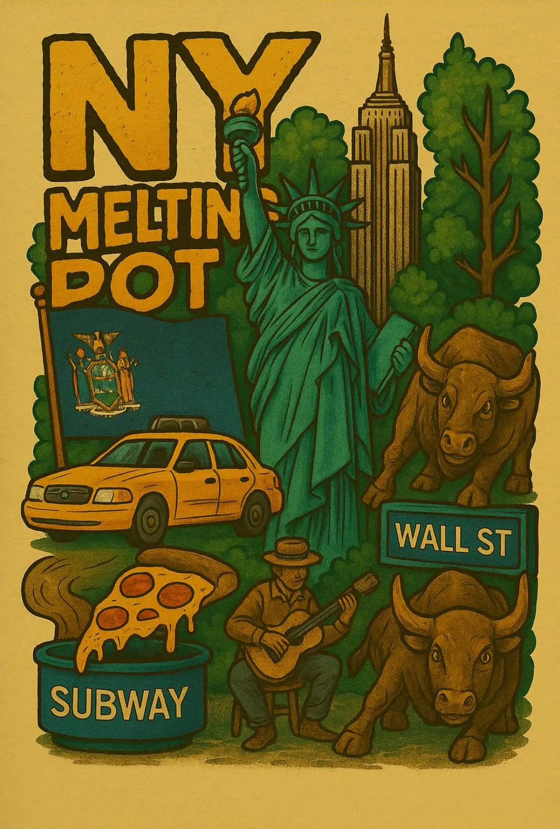 New York City Icons Retro Cultural Heritage Poster PosterGoat