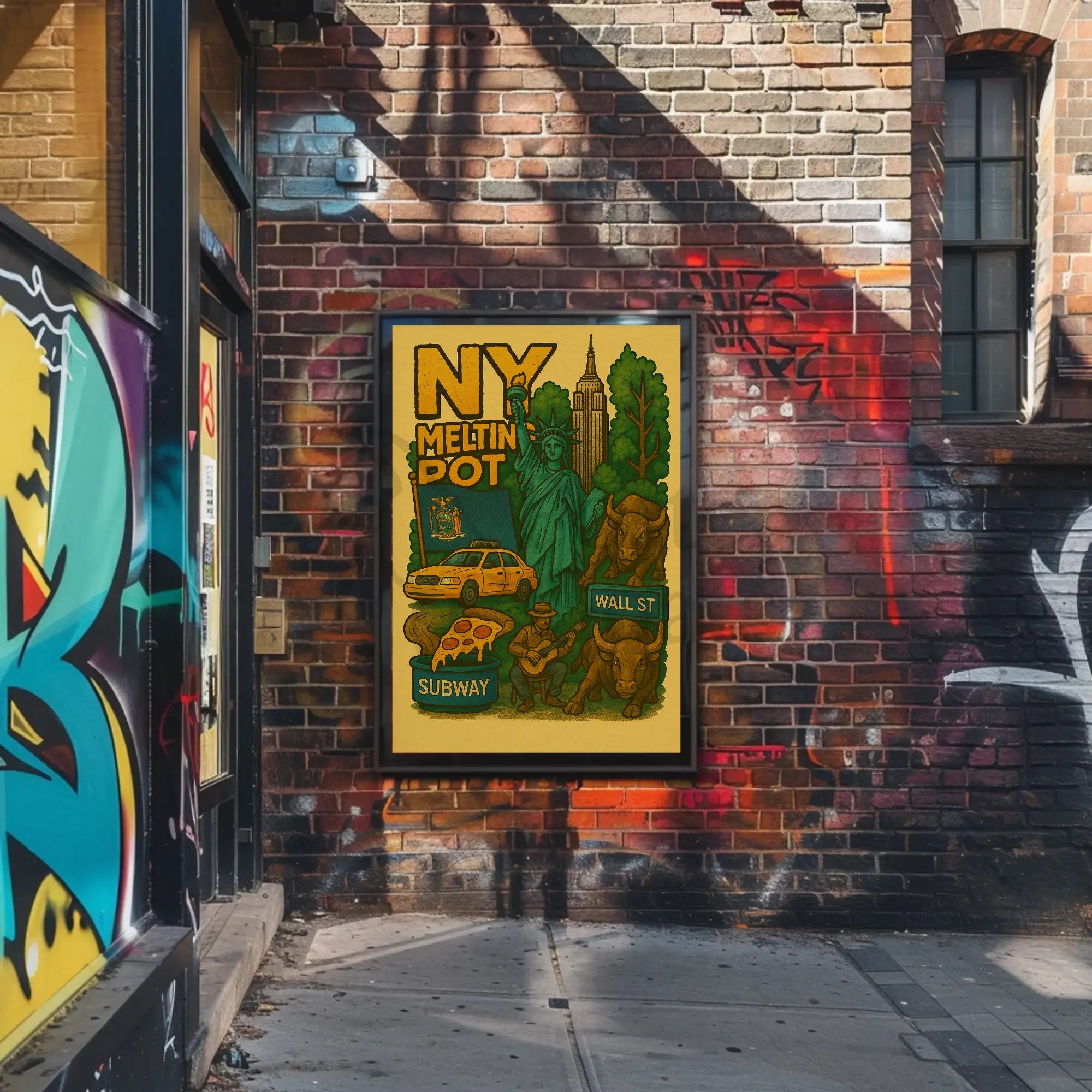 New York City Icons Retro Cultural Heritage Poster PosterGoat