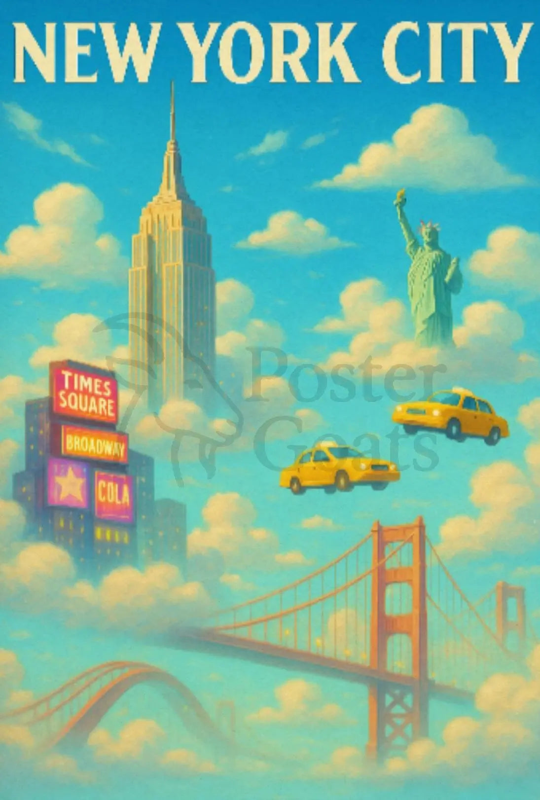 New York City Landmarks Surreal Artistic Travel Poster PosterGoat