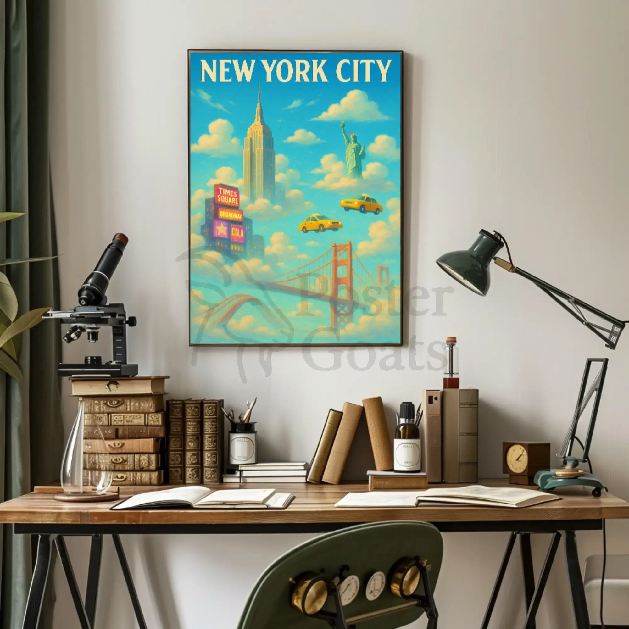 New York City Landmarks Surreal Artistic Travel Poster PosterGoat