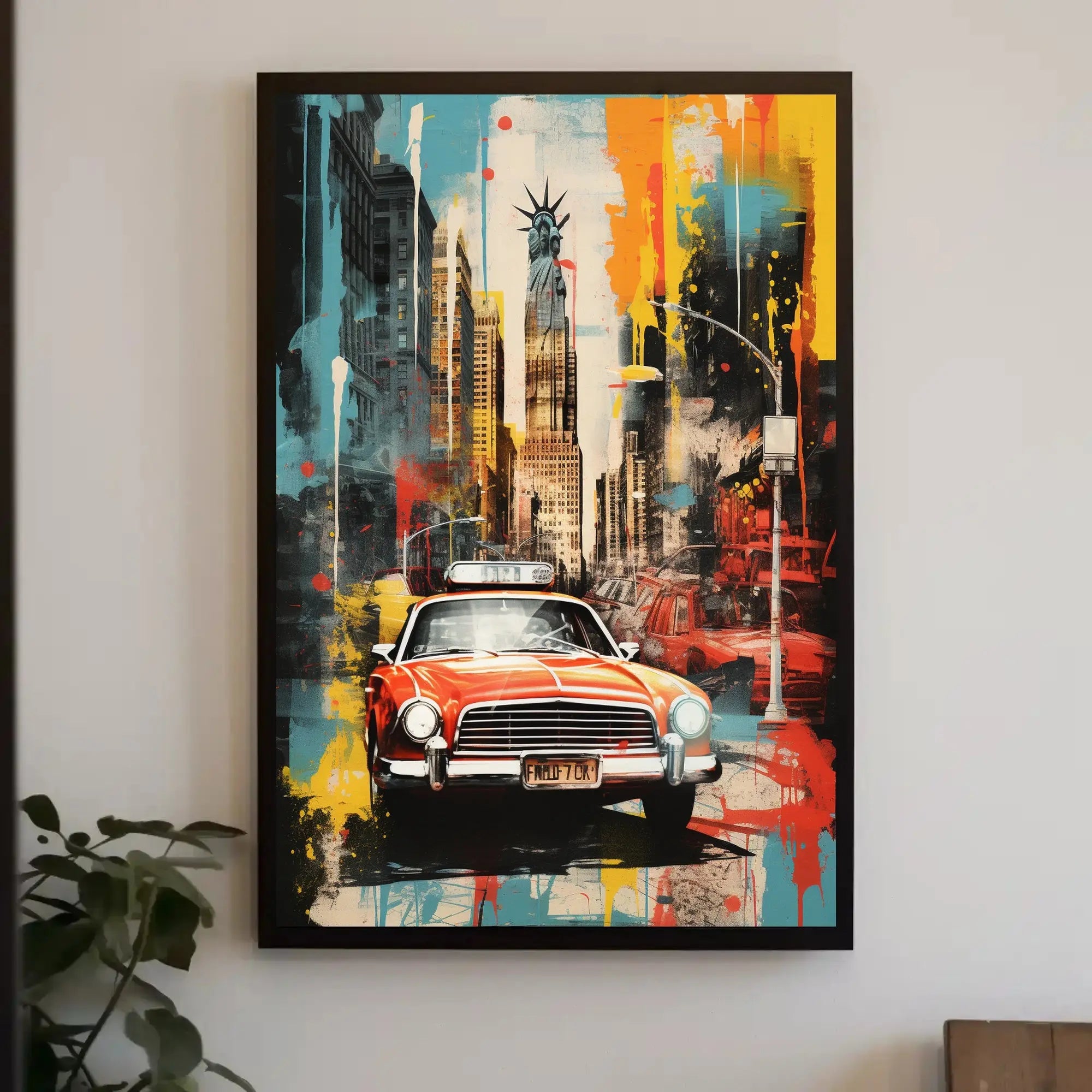 New York City Red Car Graffiti Art Travel Poster PosterGoat