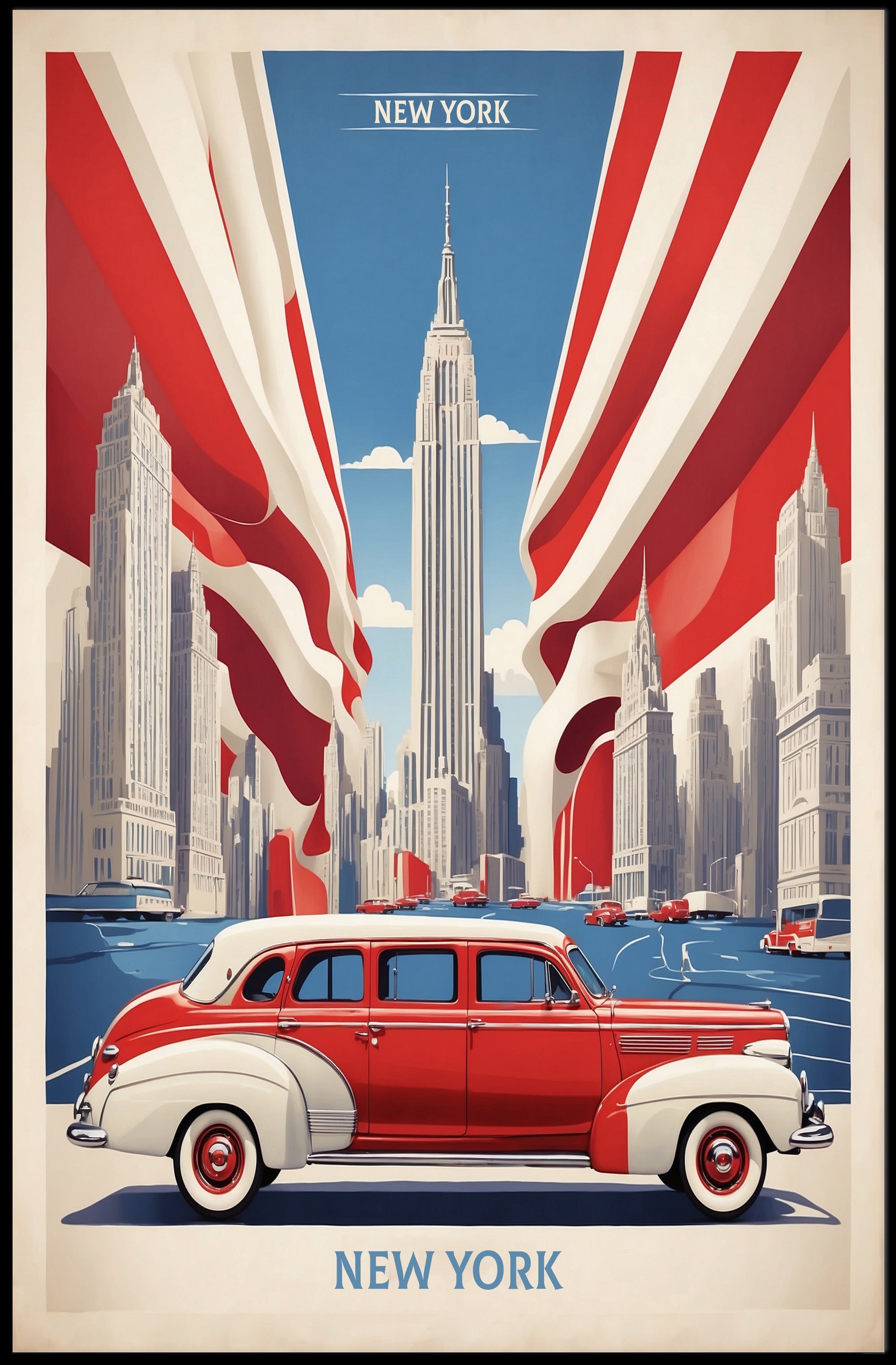 New York City Skyline: Retro Americana Urban or Cityscape Poster PosterGoat