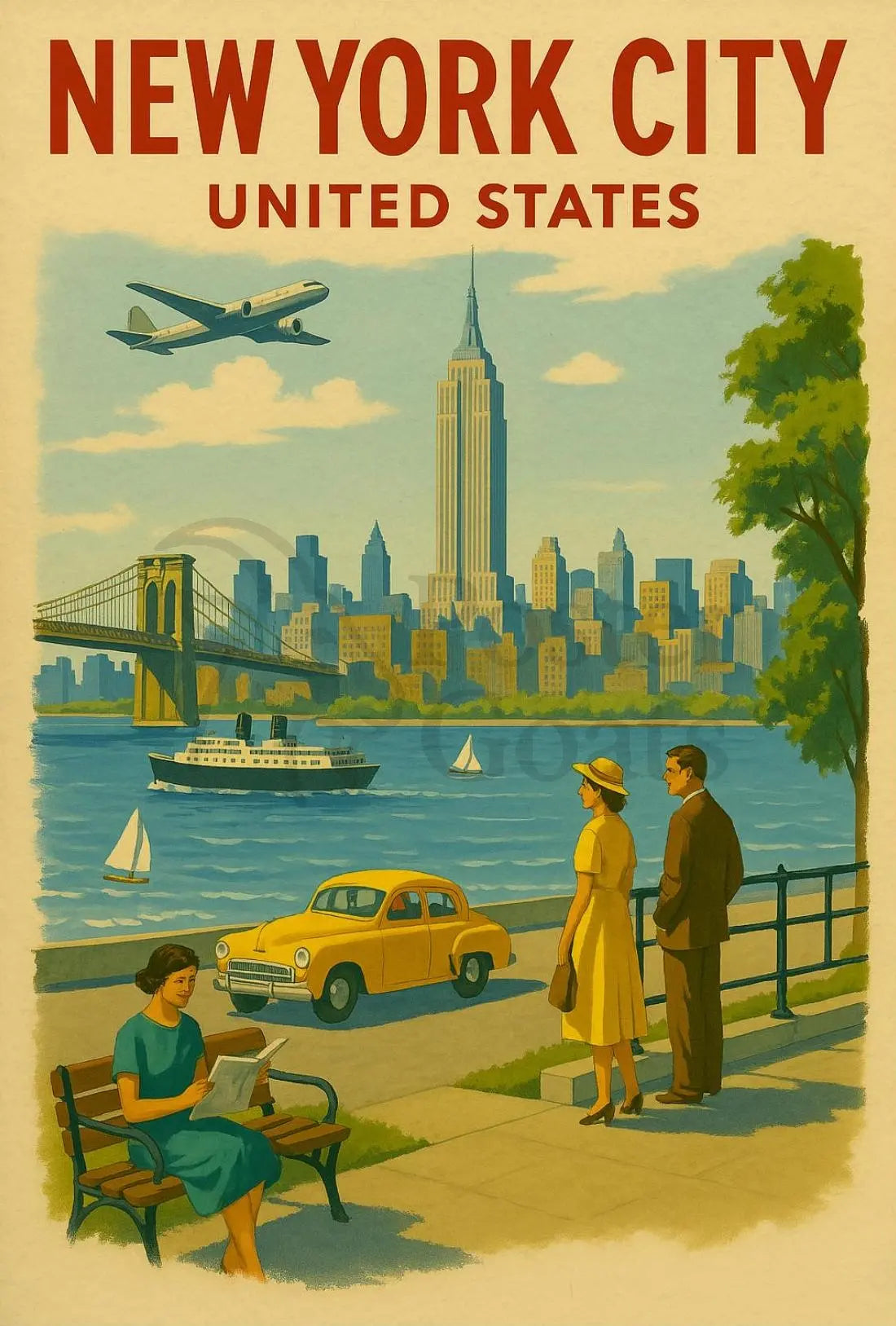 New York City Vintage Travel Art Poster PosterGoat