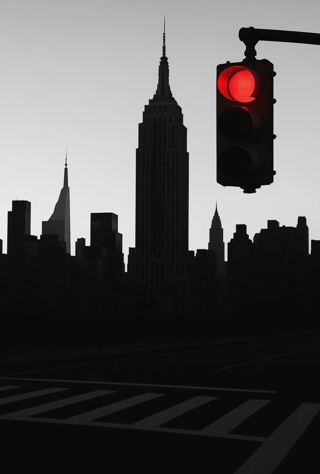 New York Cityscape Pause with Red Light Travel Poster PosterGoat