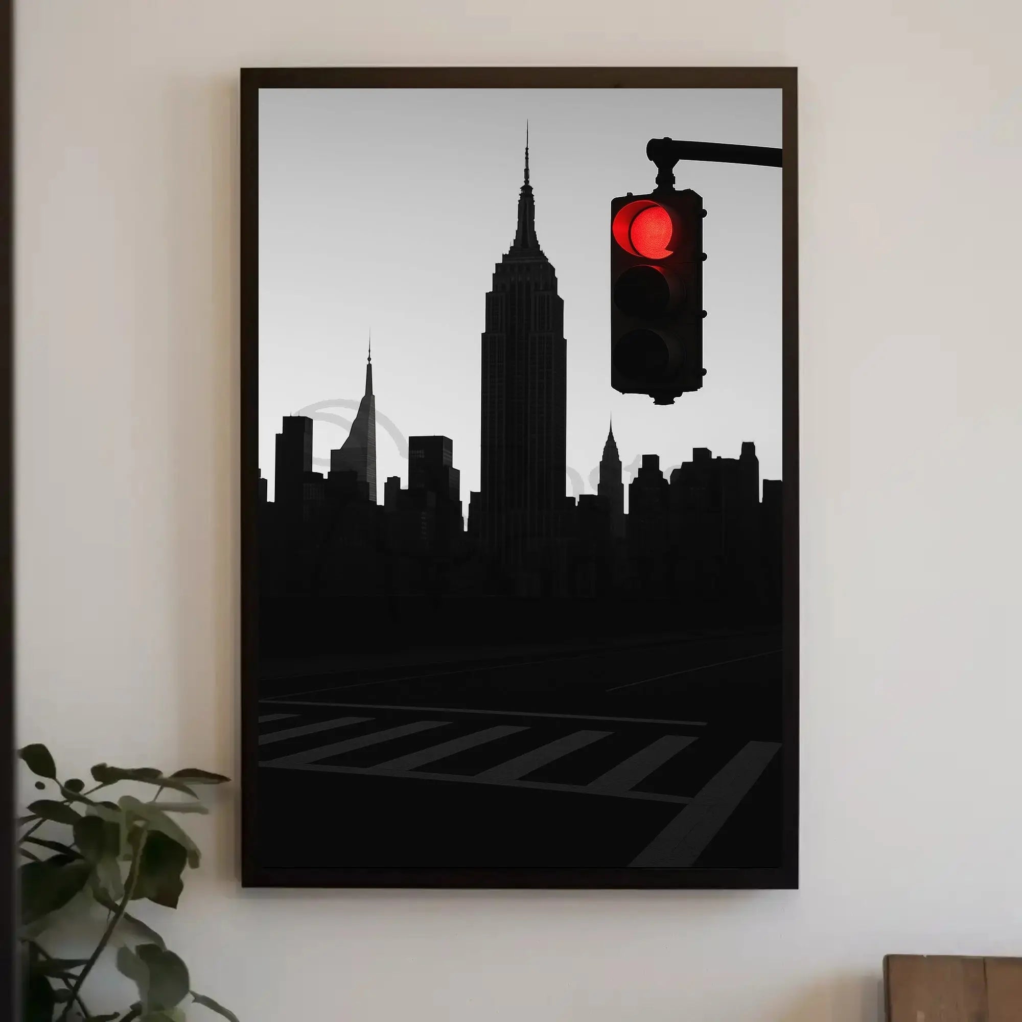 New York Cityscape Pause with Red Light Travel Poster PosterGoat