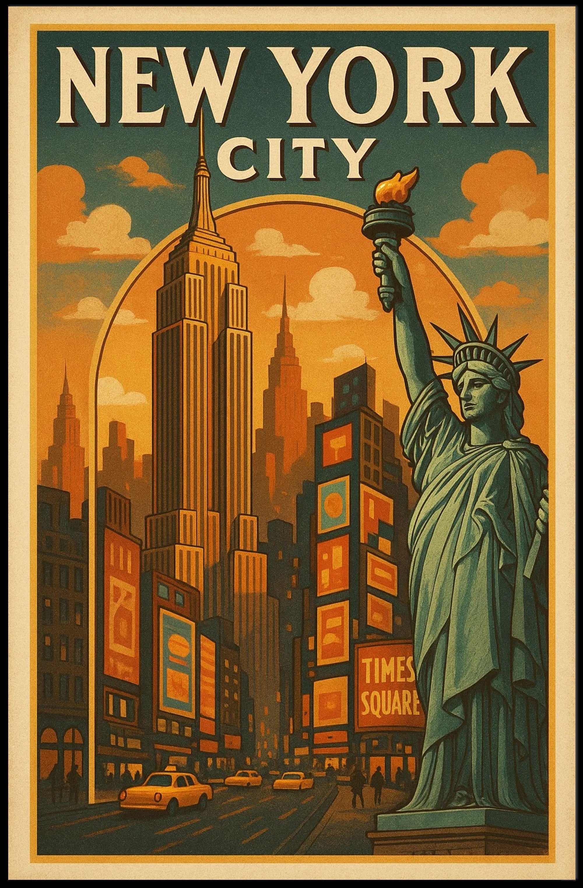 New York Cityscape Vintage Travel Poster PosterGoat