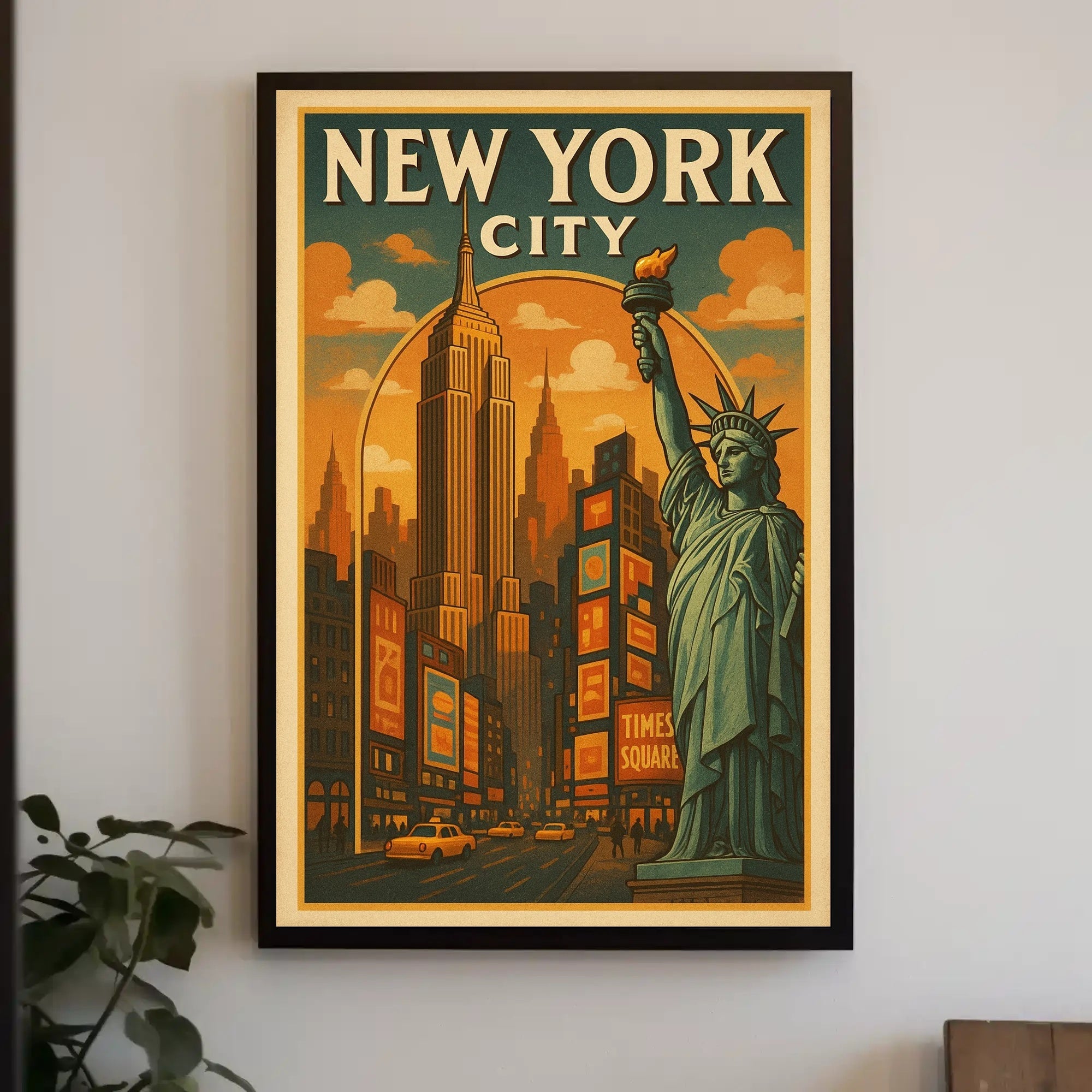 New York Cityscape Vintage Travel Poster PosterGoat