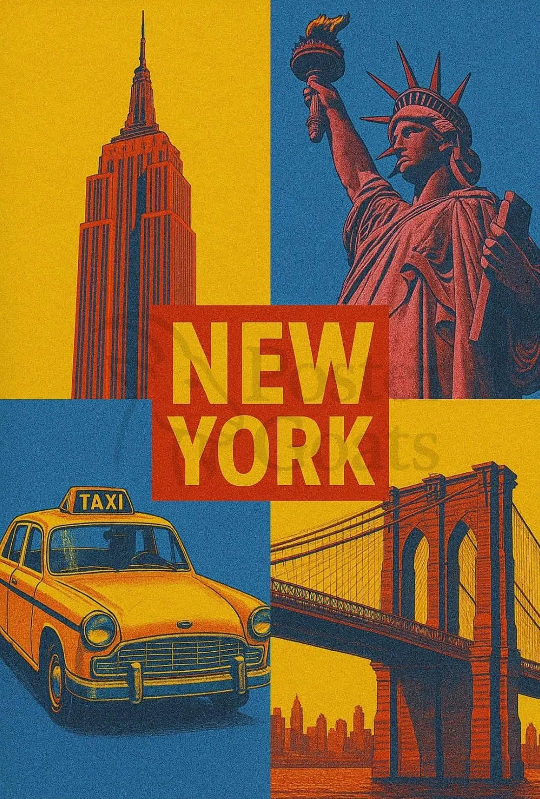 New York Icons Retro Travel Poster PosterGoat