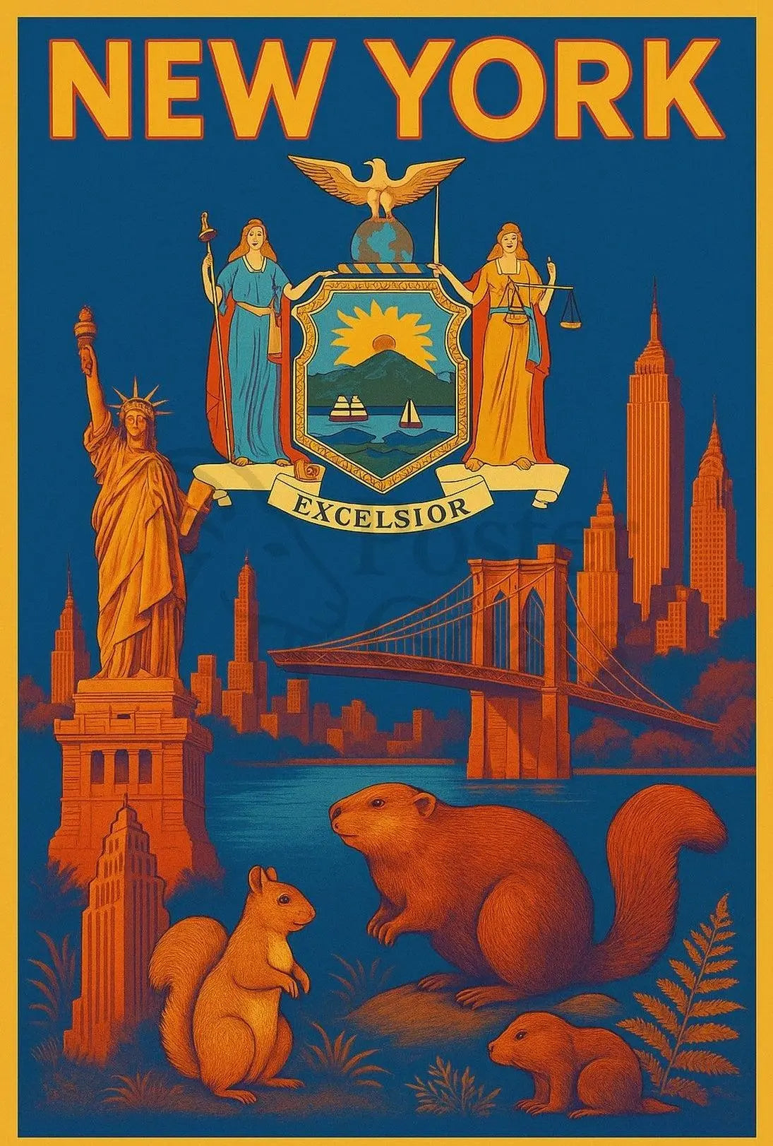 New York Icons Vintage Travel Poster PosterGoat