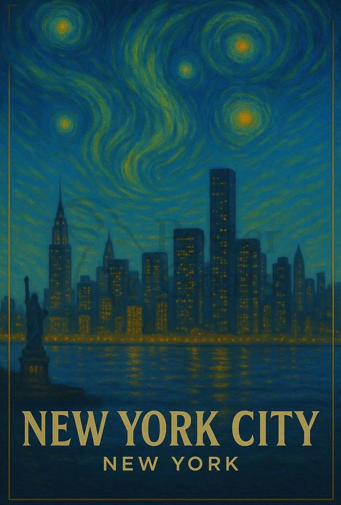 New York Skyline Van Gogh Style Travel Poster PosterGoat