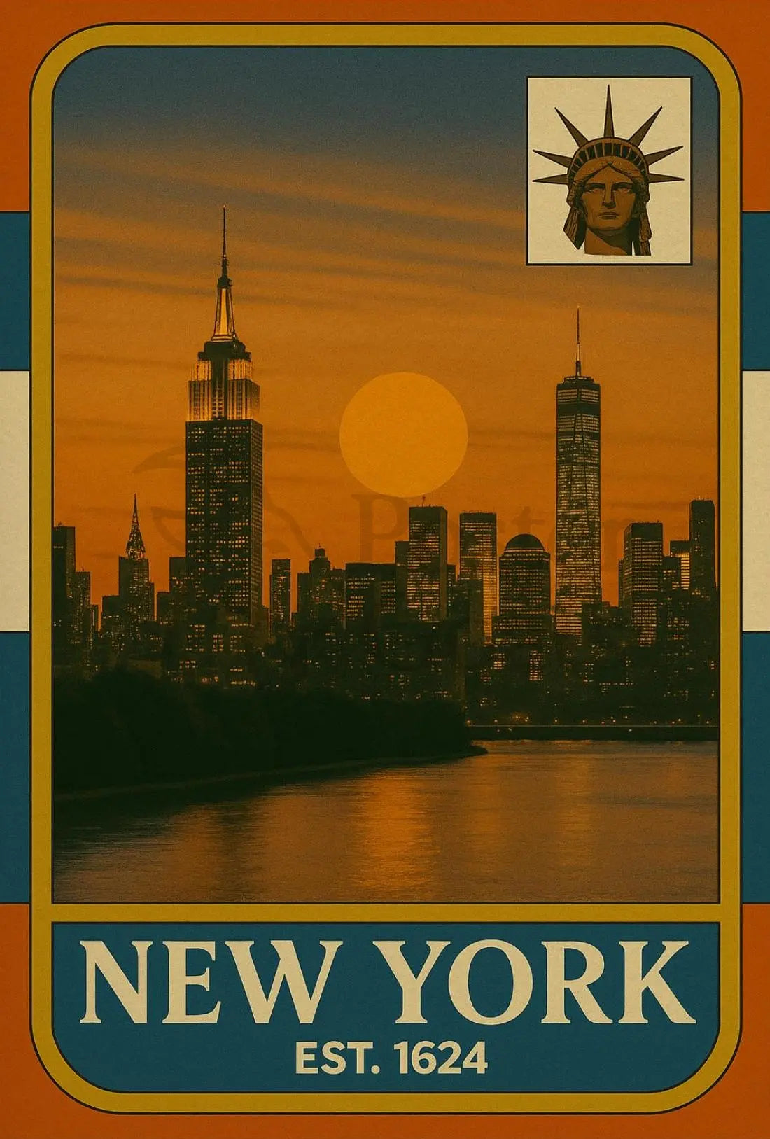 New York Vintage Skyline Travel Poster PosterGoat