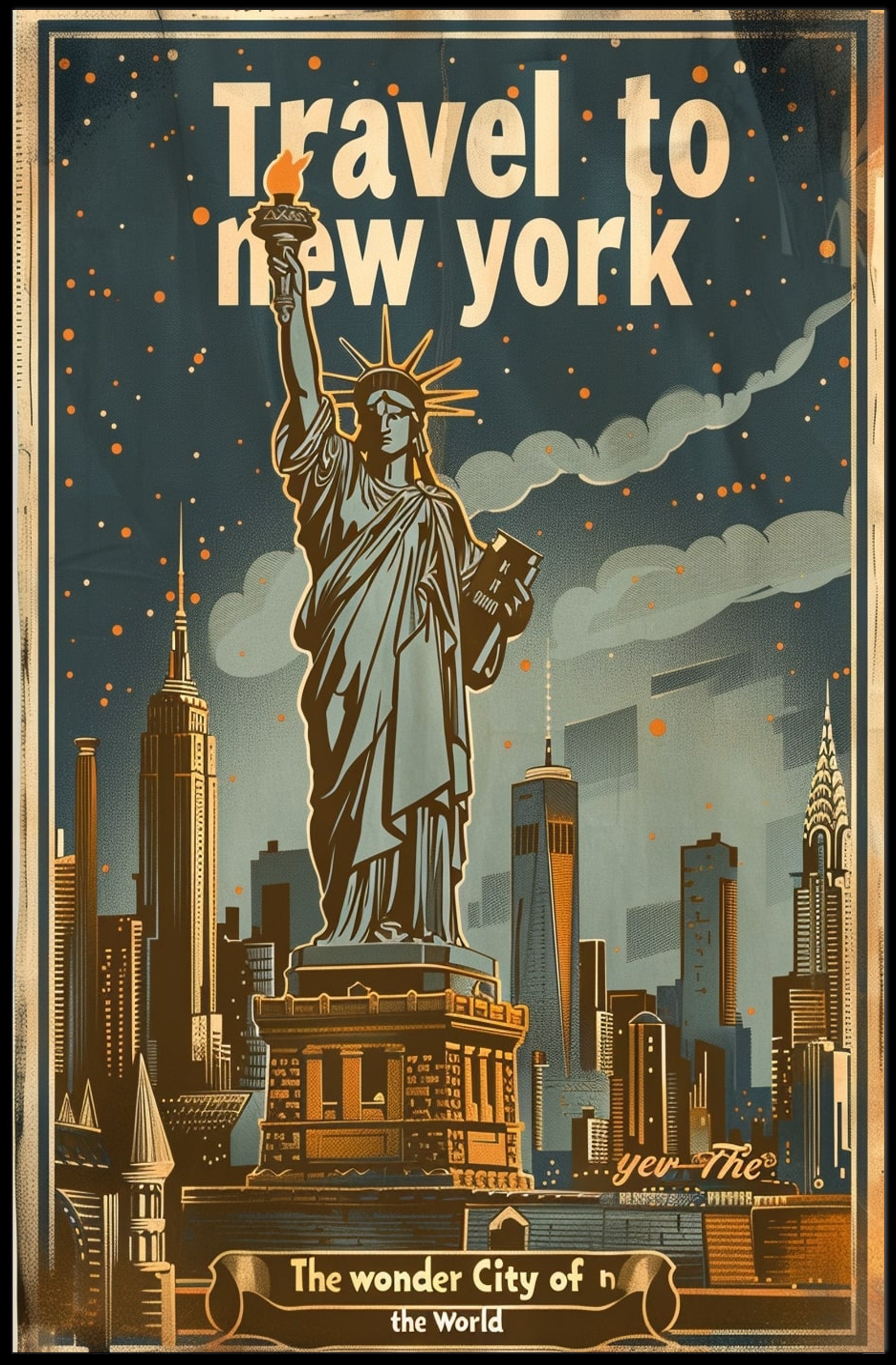 New York Vintage Travel Poster Featuring Statue of Liberty PosterGoat