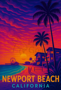 Newport Beach Retro Style Travel Poster PosterGoat