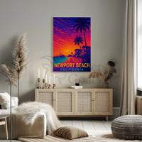 Newport Beach Retro Style Travel Poster PosterGoat