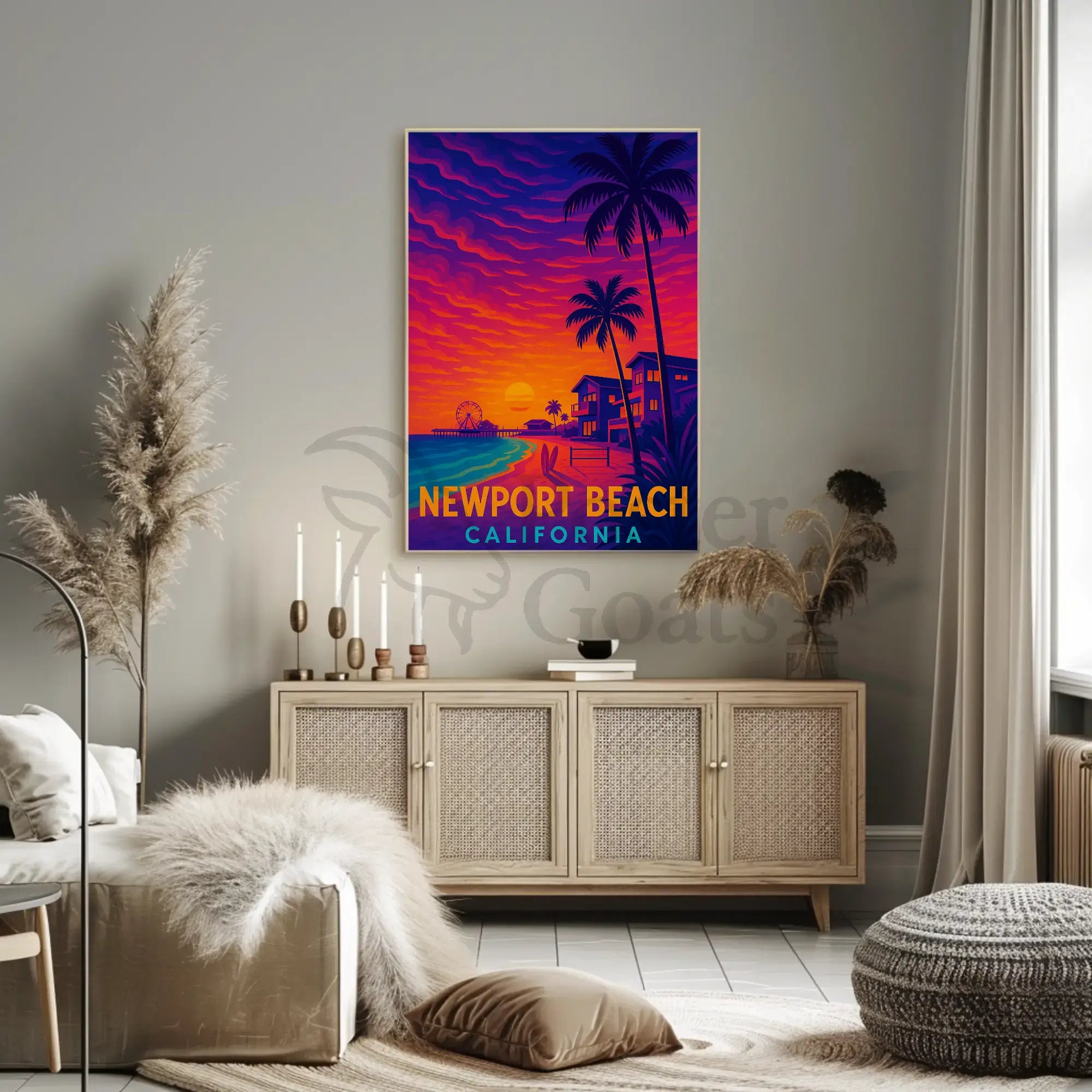 Newport Beach Retro Style Travel Poster PosterGoat