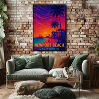 Newport Beach Retro Style Travel Poster PosterGoat