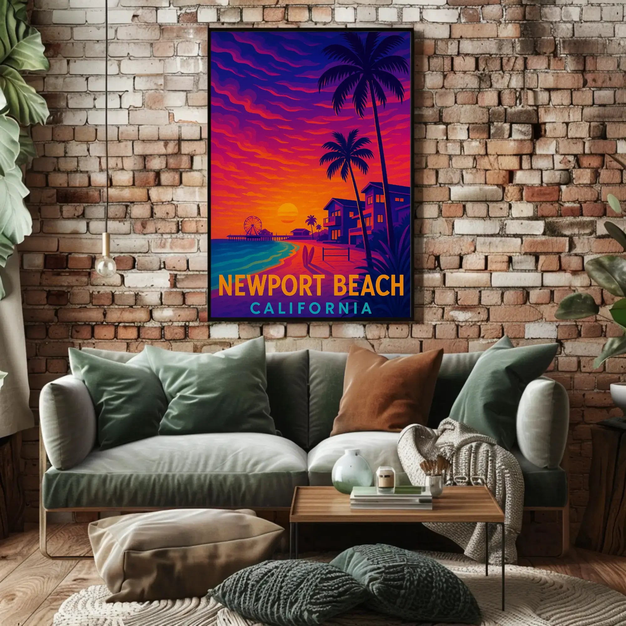 Newport Beach Retro Style Travel Poster PosterGoat