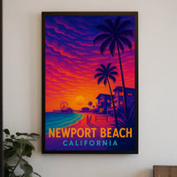 Newport Beach Retro Style Travel Poster PosterGoat
