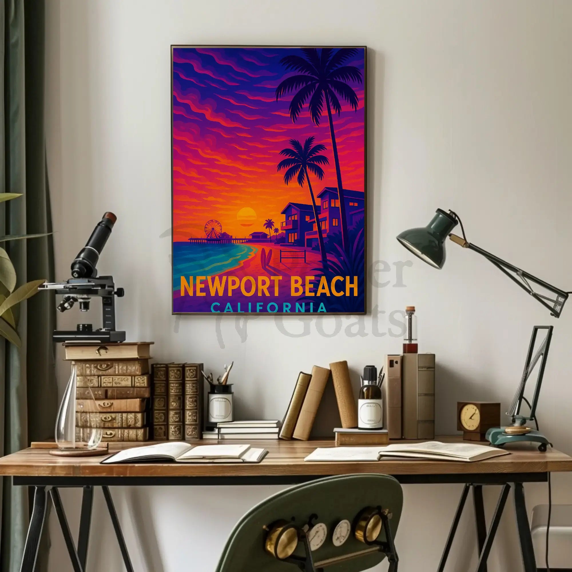 Newport Beach Retro Style Travel Poster PosterGoat