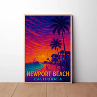 Newport Beach Retro Style Travel Poster PosterGoat