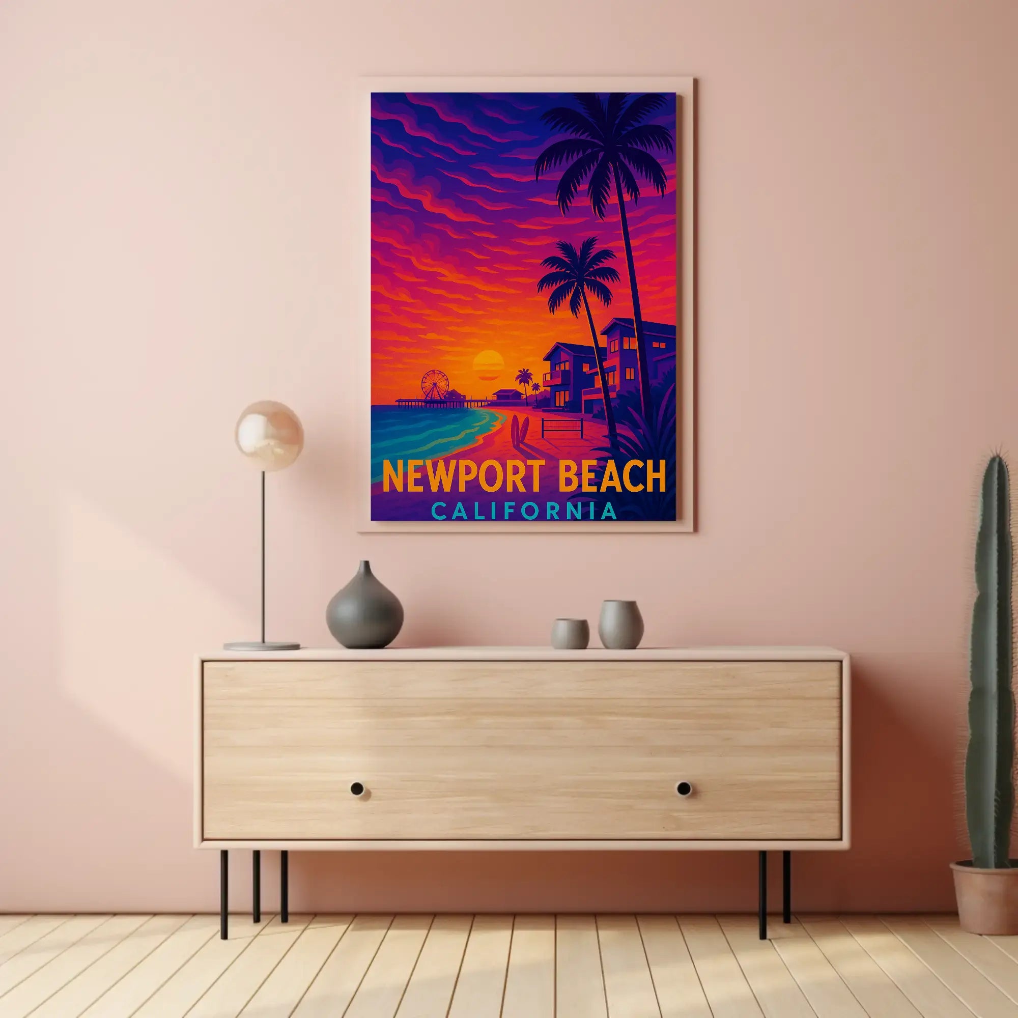Newport Beach Retro Style Travel Poster PosterGoat