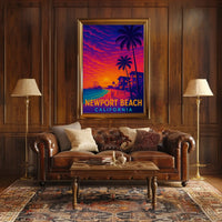 Newport Beach Retro Style Travel Poster PosterGoat
