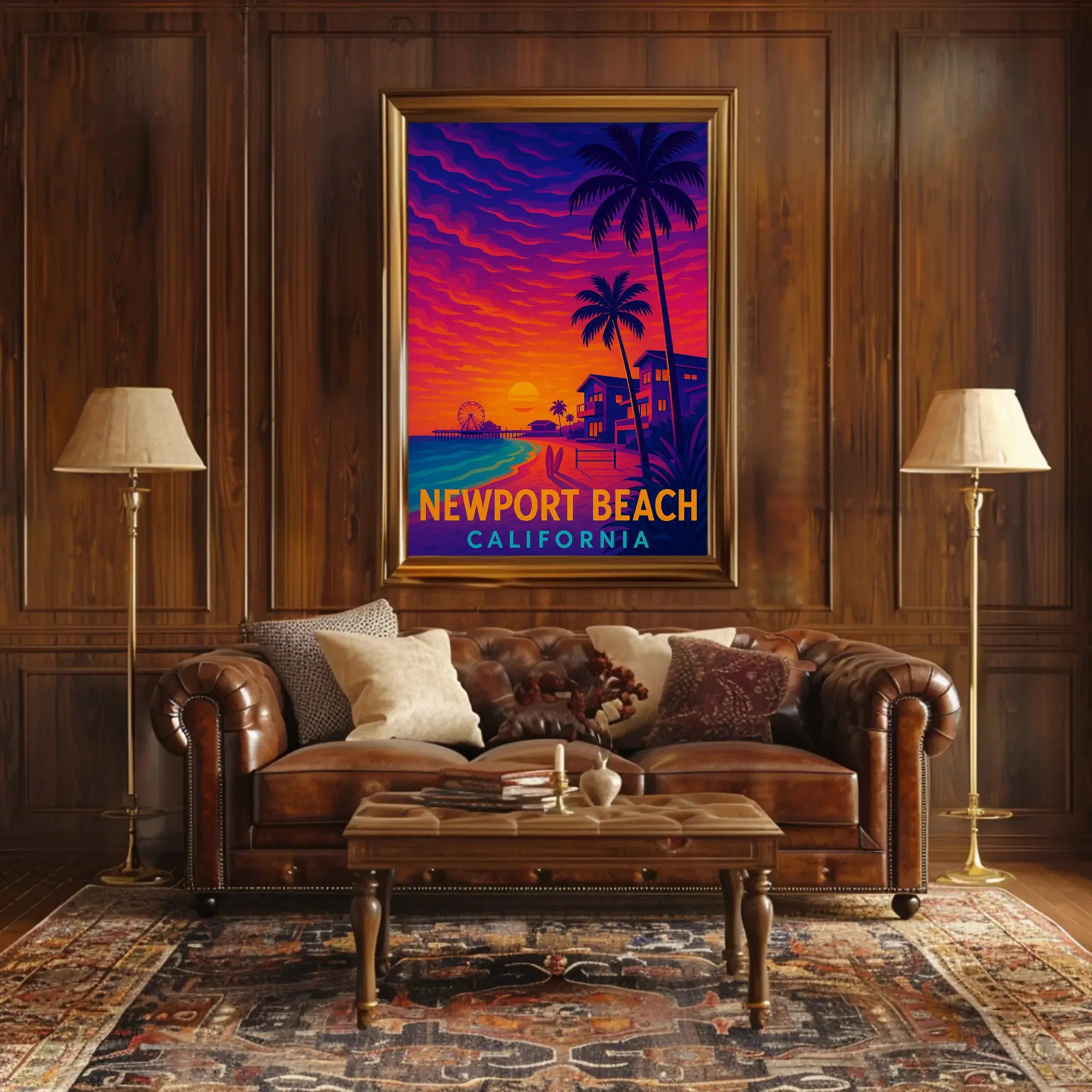 Newport Beach Retro Style Travel Poster PosterGoat