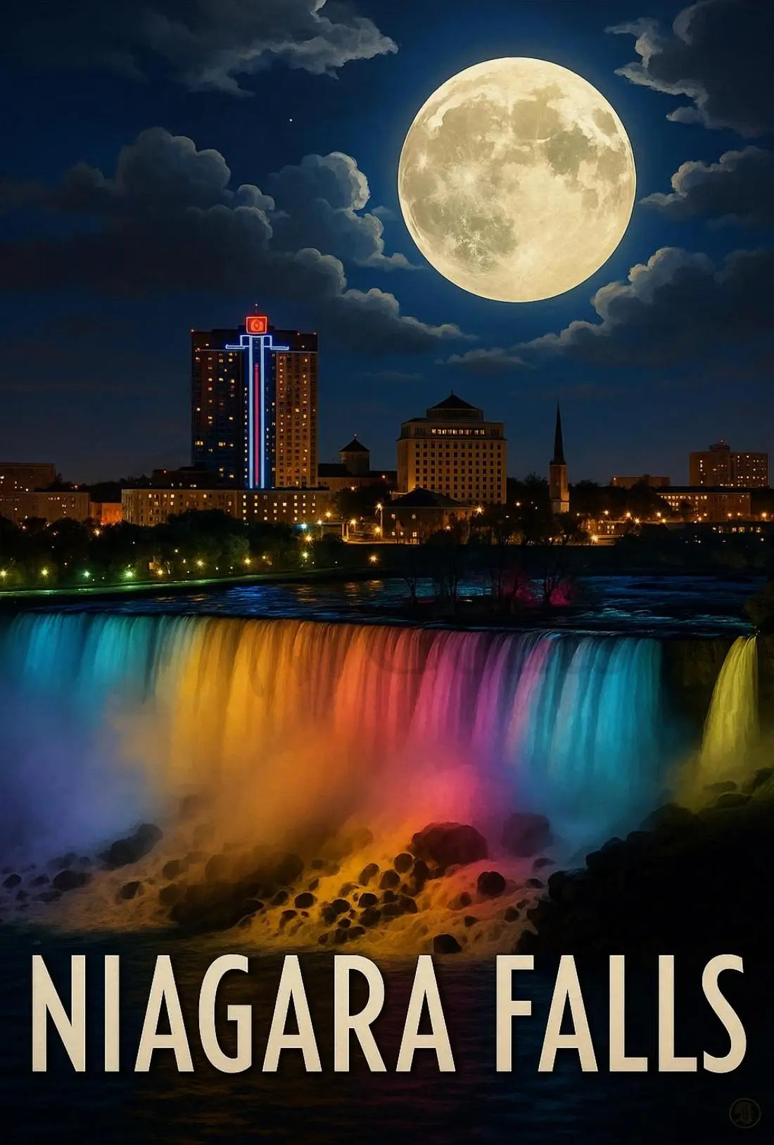 Niagara Falls Illuminated Nightscape Travel Poster PosterGoat