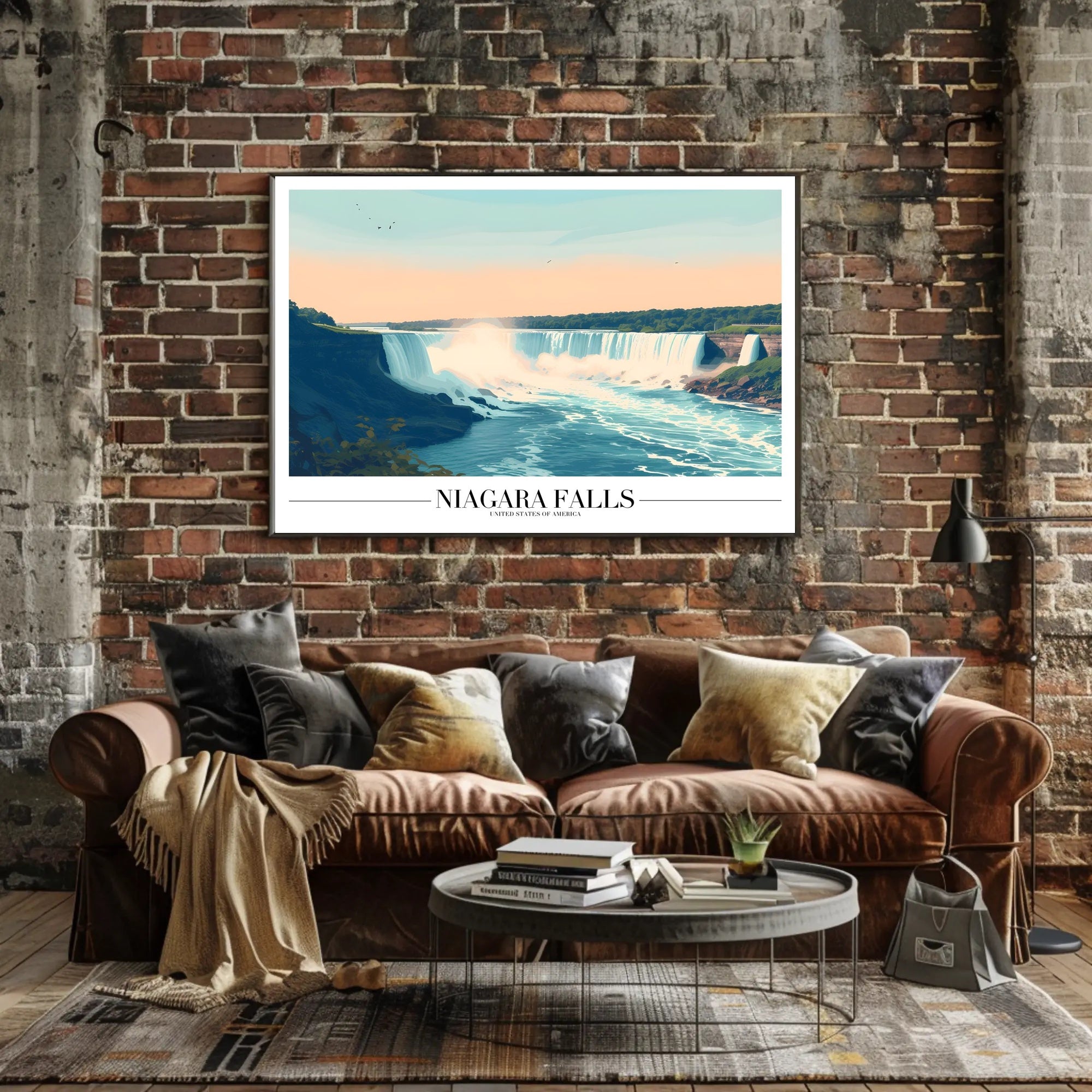 Niagara Falls Vintage Travel Illustration Poster PosterGoat