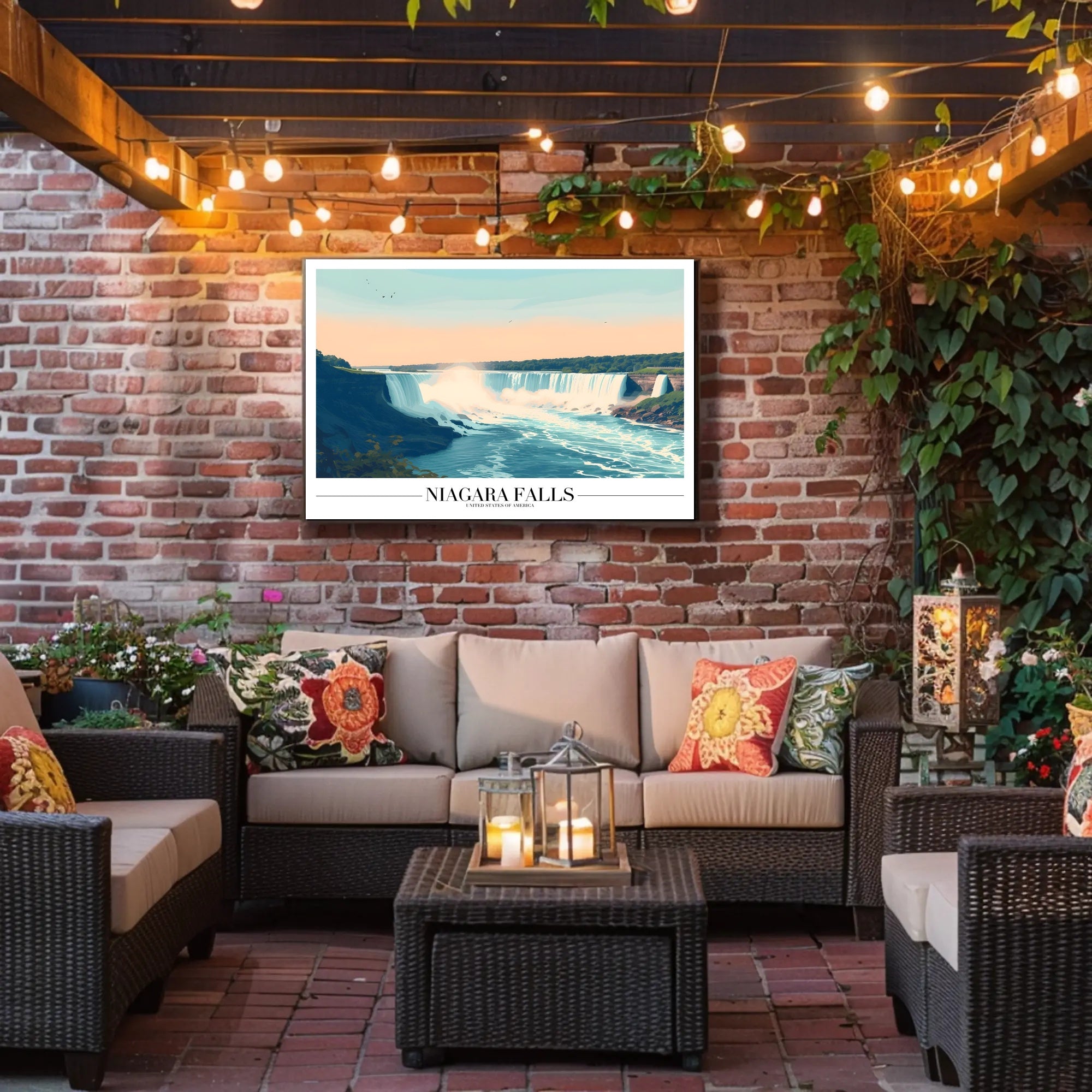 Niagara Falls Vintage Travel Illustration Poster PosterGoat