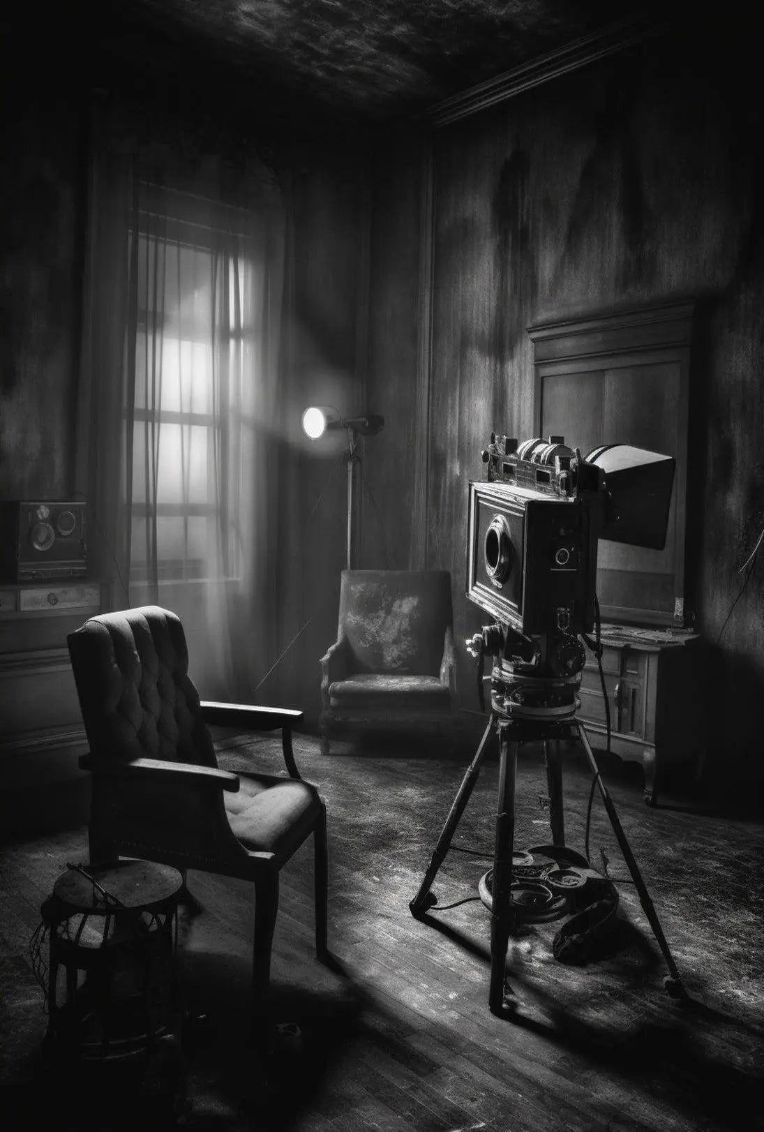 Noir-Inspired Vintage Film Set Art Print - Artistic Poster PosterGoat