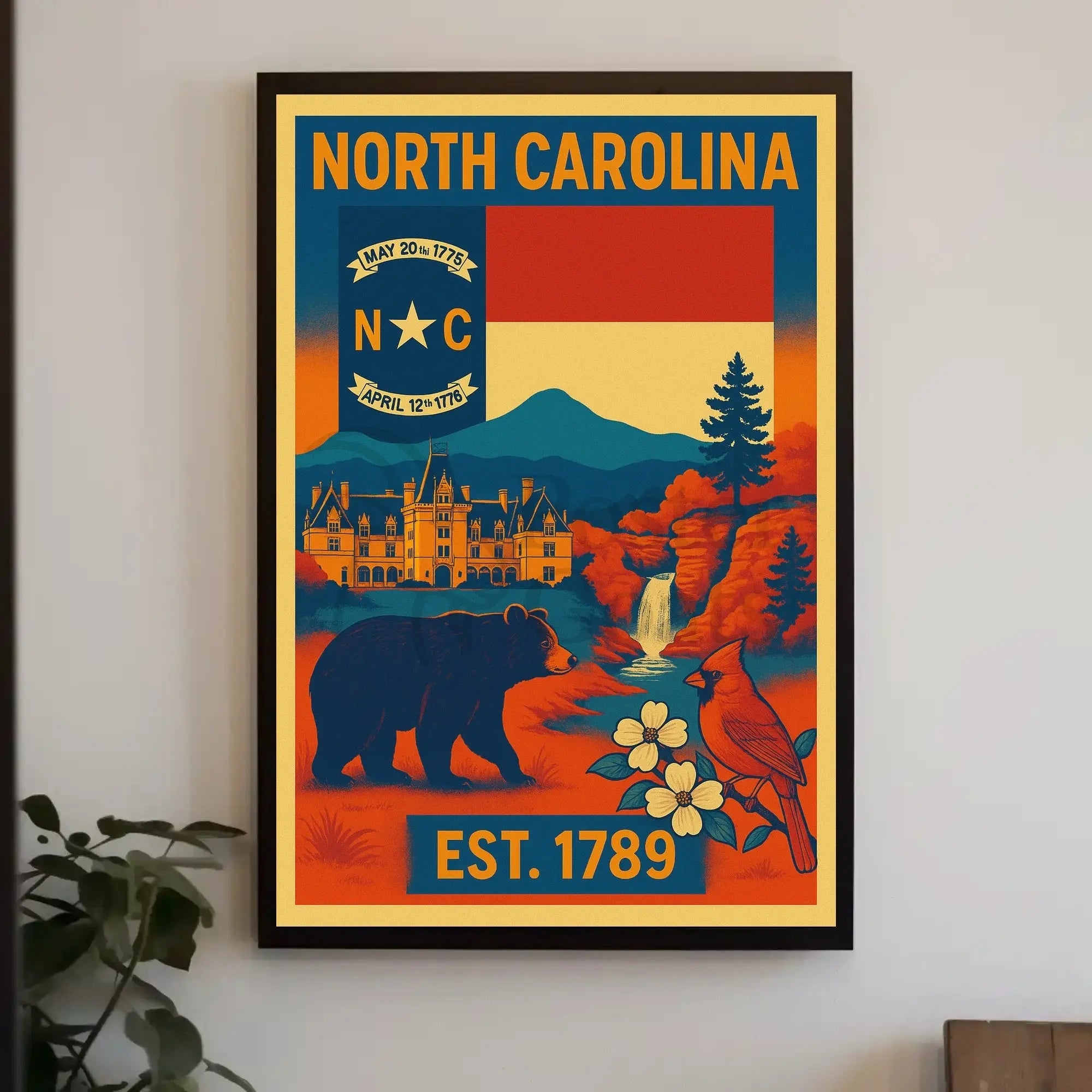 North Carolina Vintage Design Cultural Heritage Poster PosterGoat