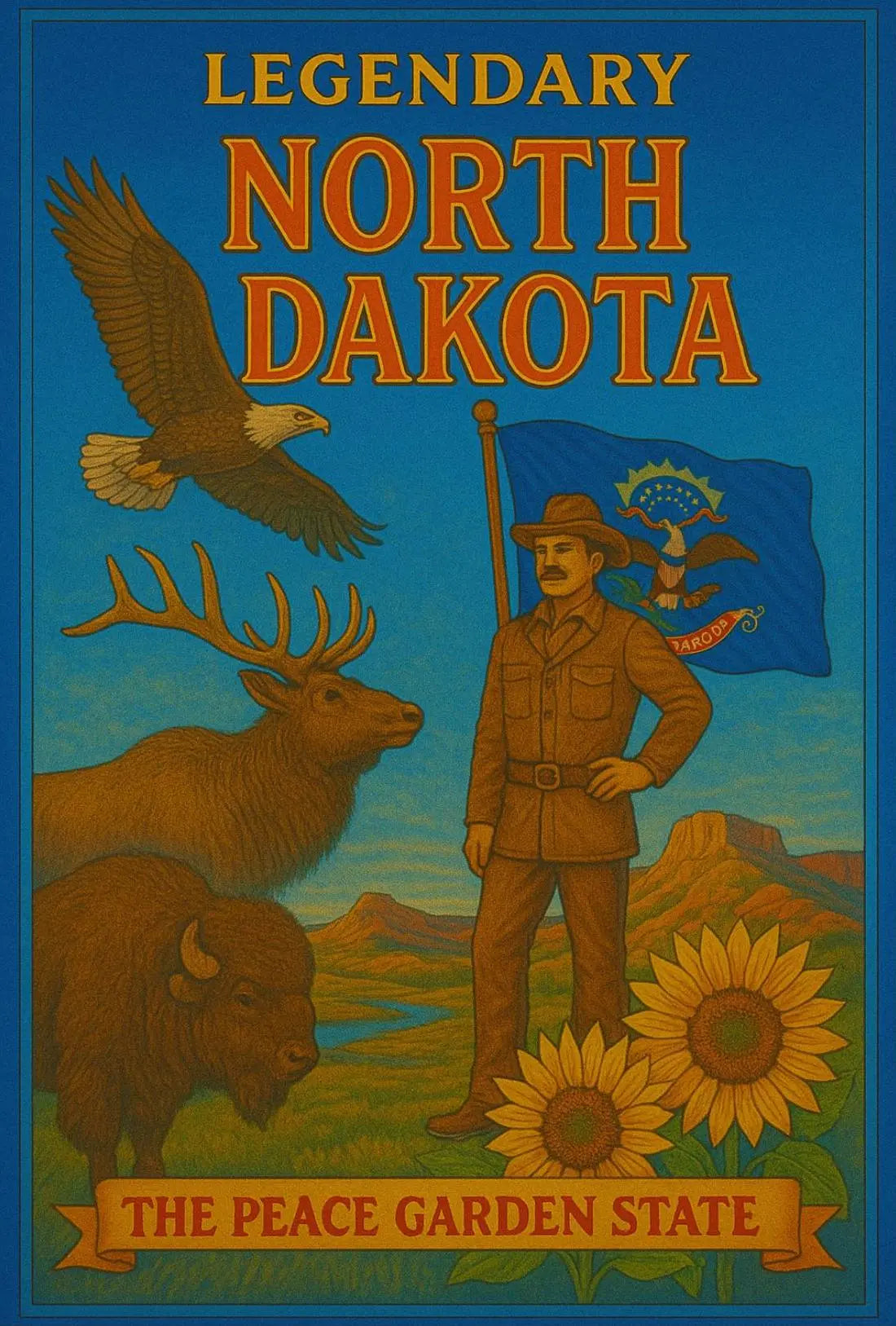 North Dakota Pride Nature Tribute Vintage Travel Poster PosterGoat