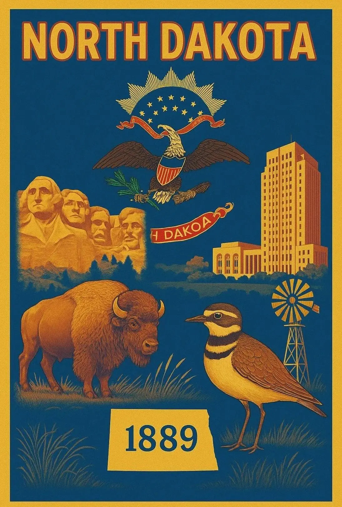 North Dakota Pride Vintage Cultural Poster PosterGoat