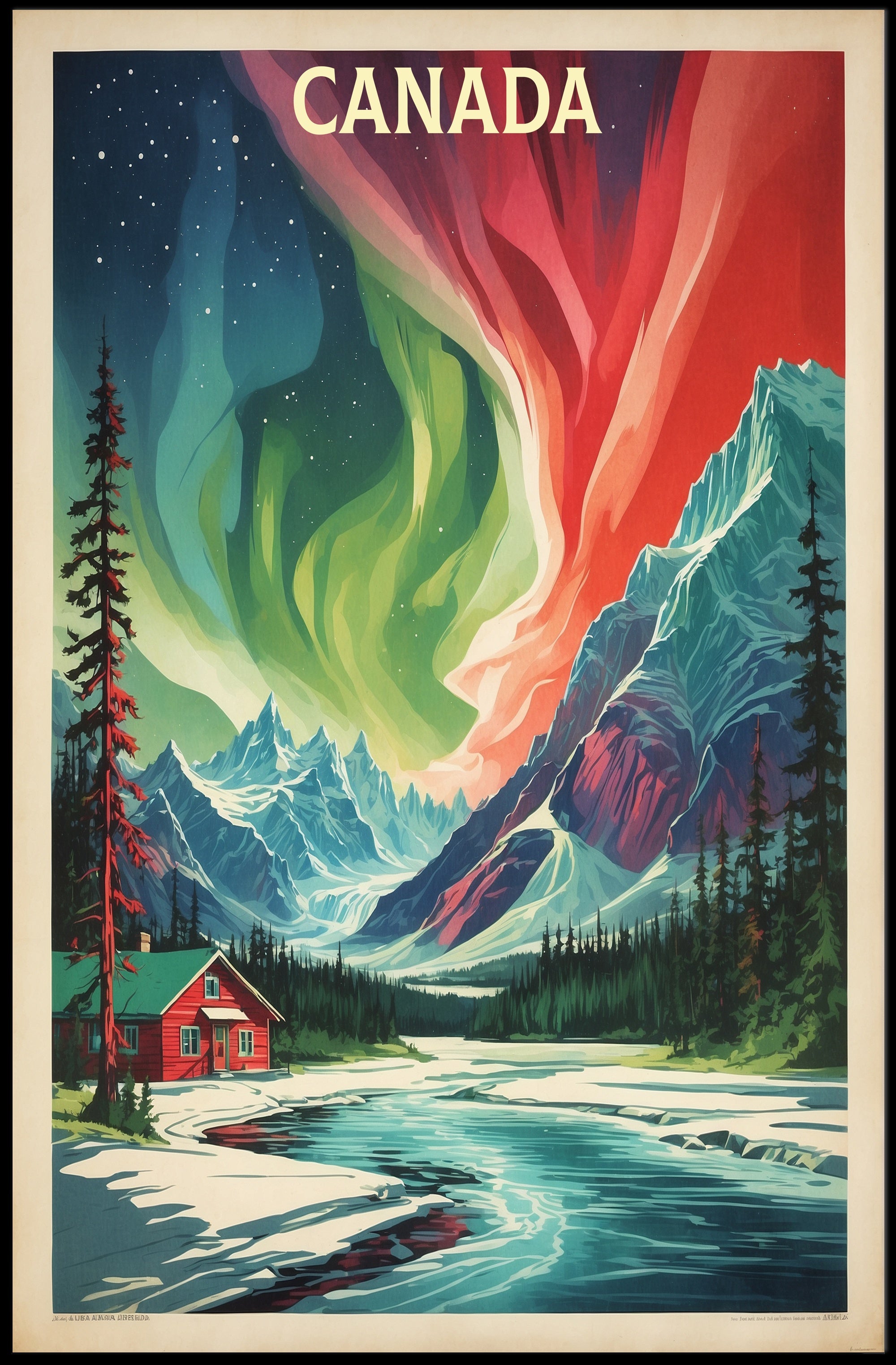 Northern Lights Canadian Wilderness Vintage Travel Poster PosterGoat