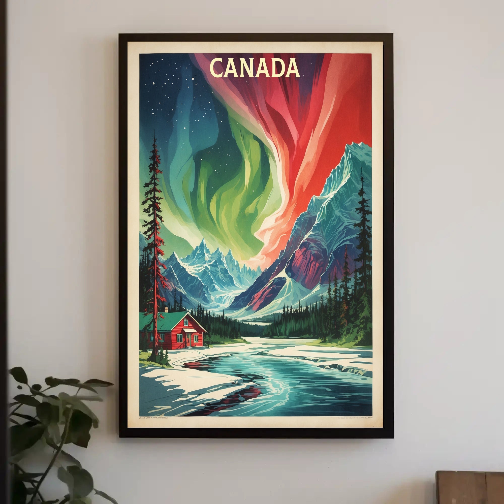 Northern Lights Canadian Wilderness Vintage Travel Poster PosterGoat
