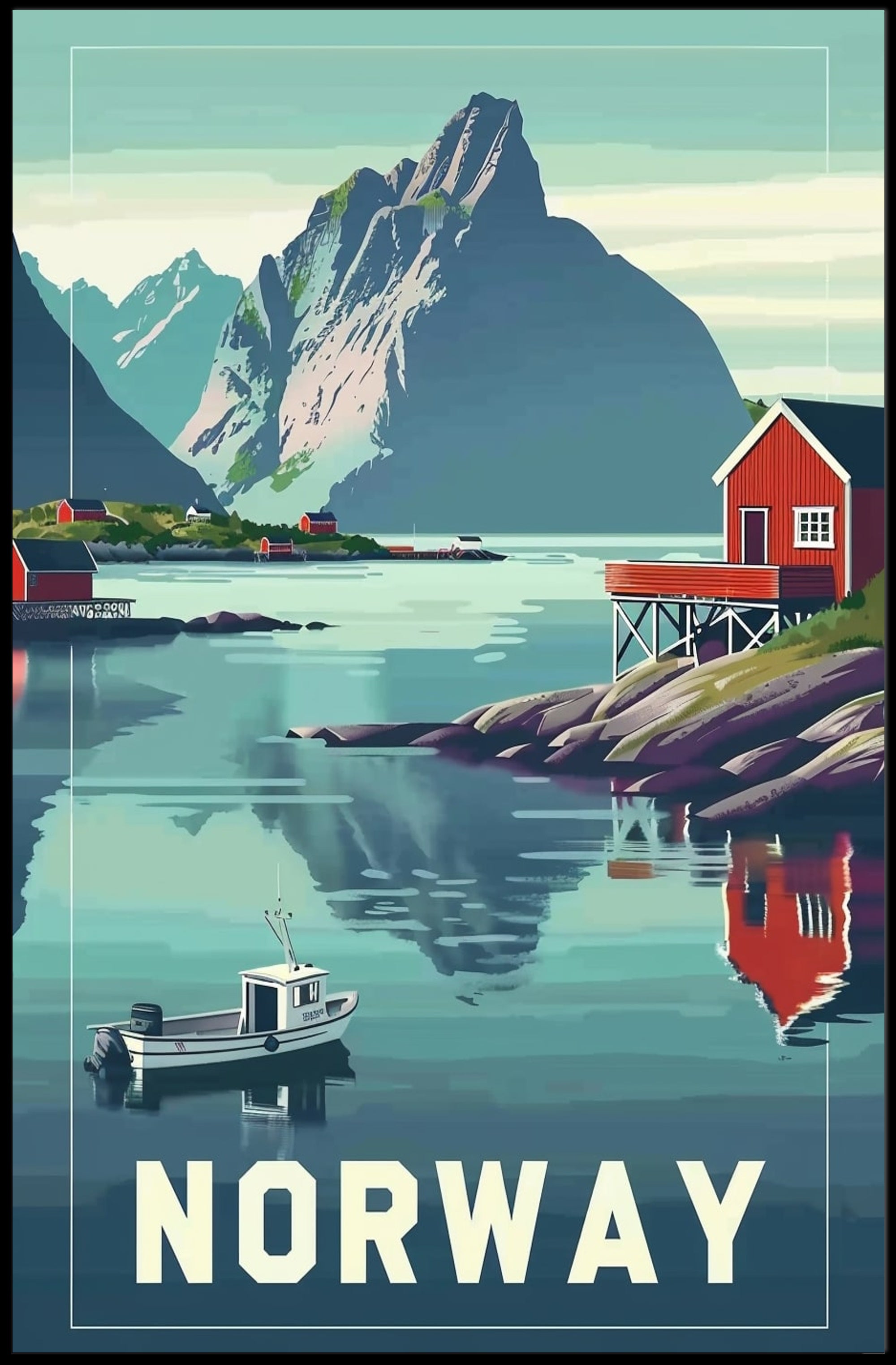 Norwegian Fjord Landscape: Vintage Travel Poster PosterGoat