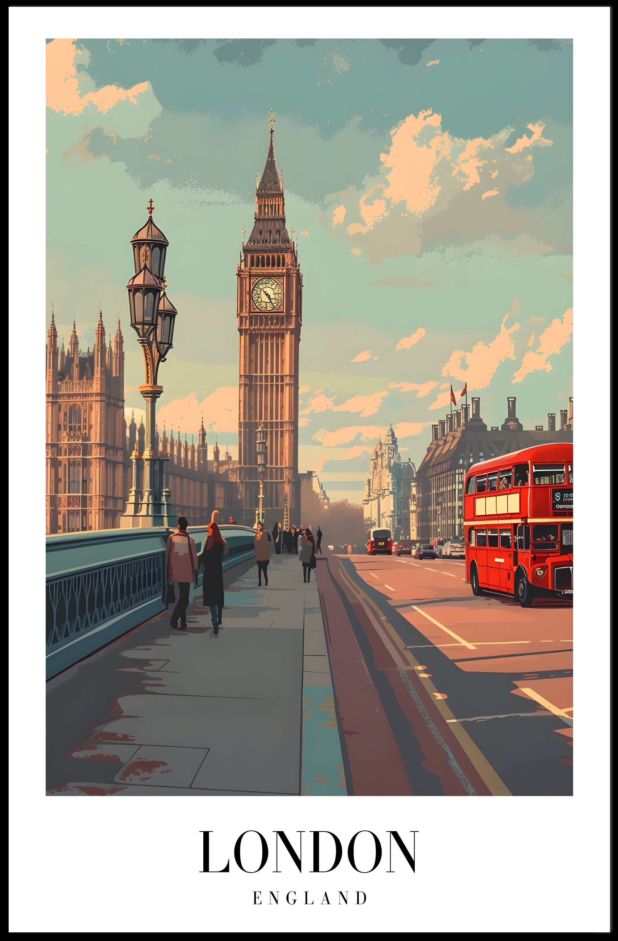 Nostalgic London Cityscape Vintage Illustration Urban or Cityscape Poster PosterGoat