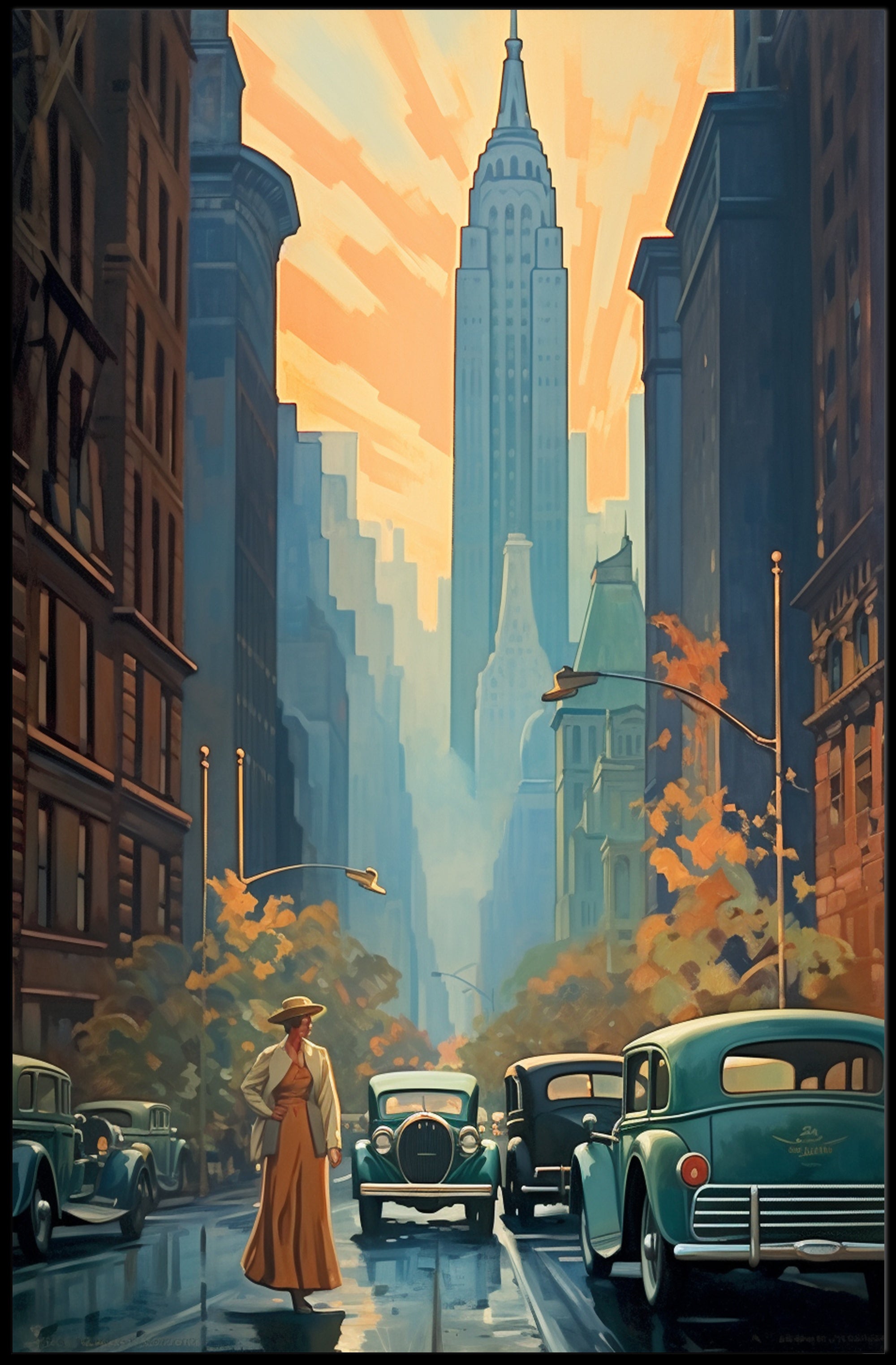 Nostalgic Skyscraper Cityscape Art Deco Poster Urban or Cityscape Poster PosterGoat