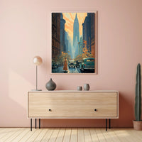 Nostalgic Skyscraper Cityscape Art Deco Poster Urban or Cityscape Poster PosterGoat