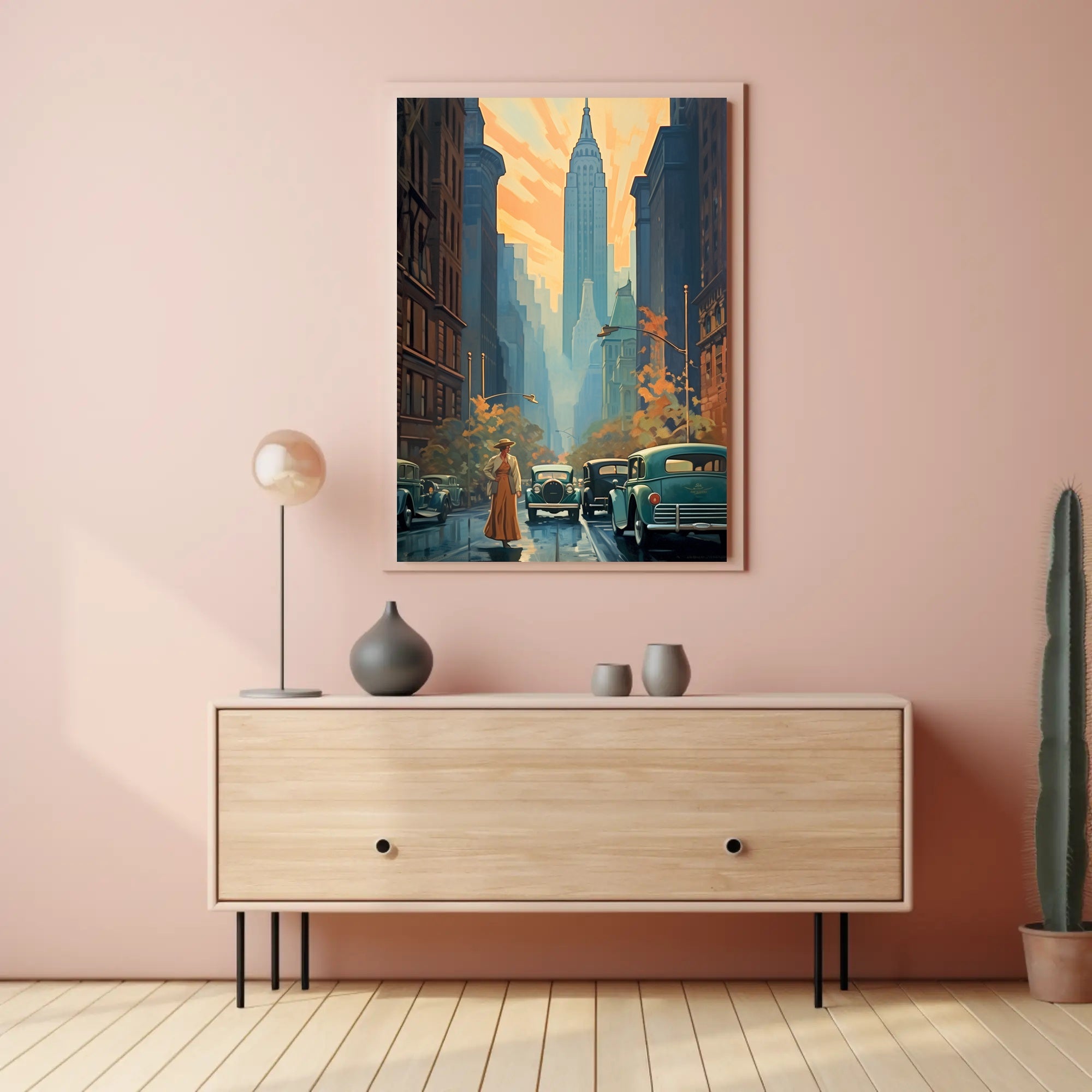 Nostalgic Skyscraper Cityscape Art Deco Poster Urban or Cityscape Poster PosterGoat