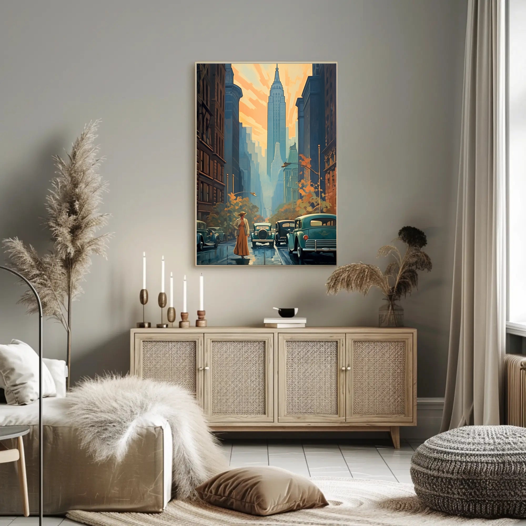 Nostalgic Skyscraper Cityscape Art Deco Poster Urban or Cityscape Poster PosterGoat