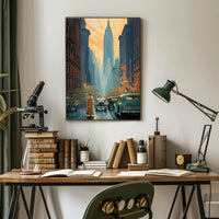Nostalgic Skyscraper Cityscape Art Deco Poster Urban or Cityscape Poster PosterGoat