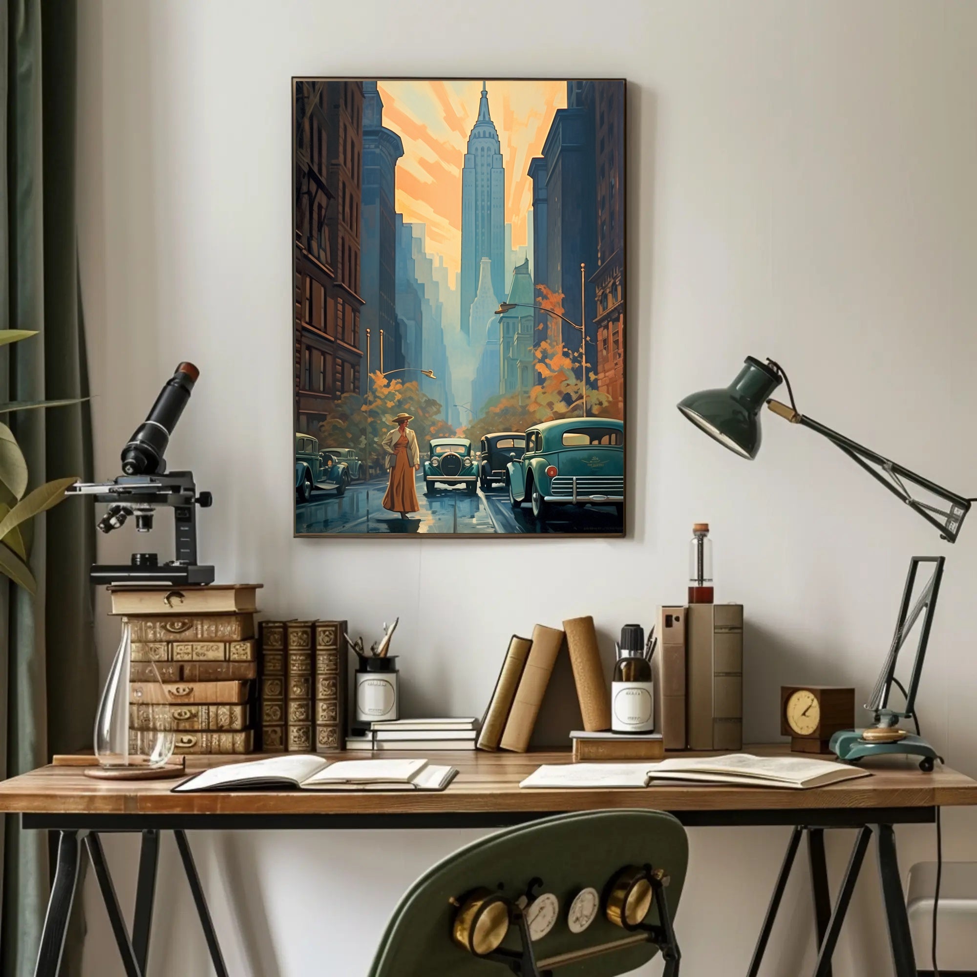 Nostalgic Skyscraper Cityscape Art Deco Poster Urban or Cityscape Poster PosterGoat