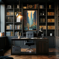 Nostalgic Skyscraper Cityscape Art Deco Poster Urban or Cityscape Poster PosterGoat