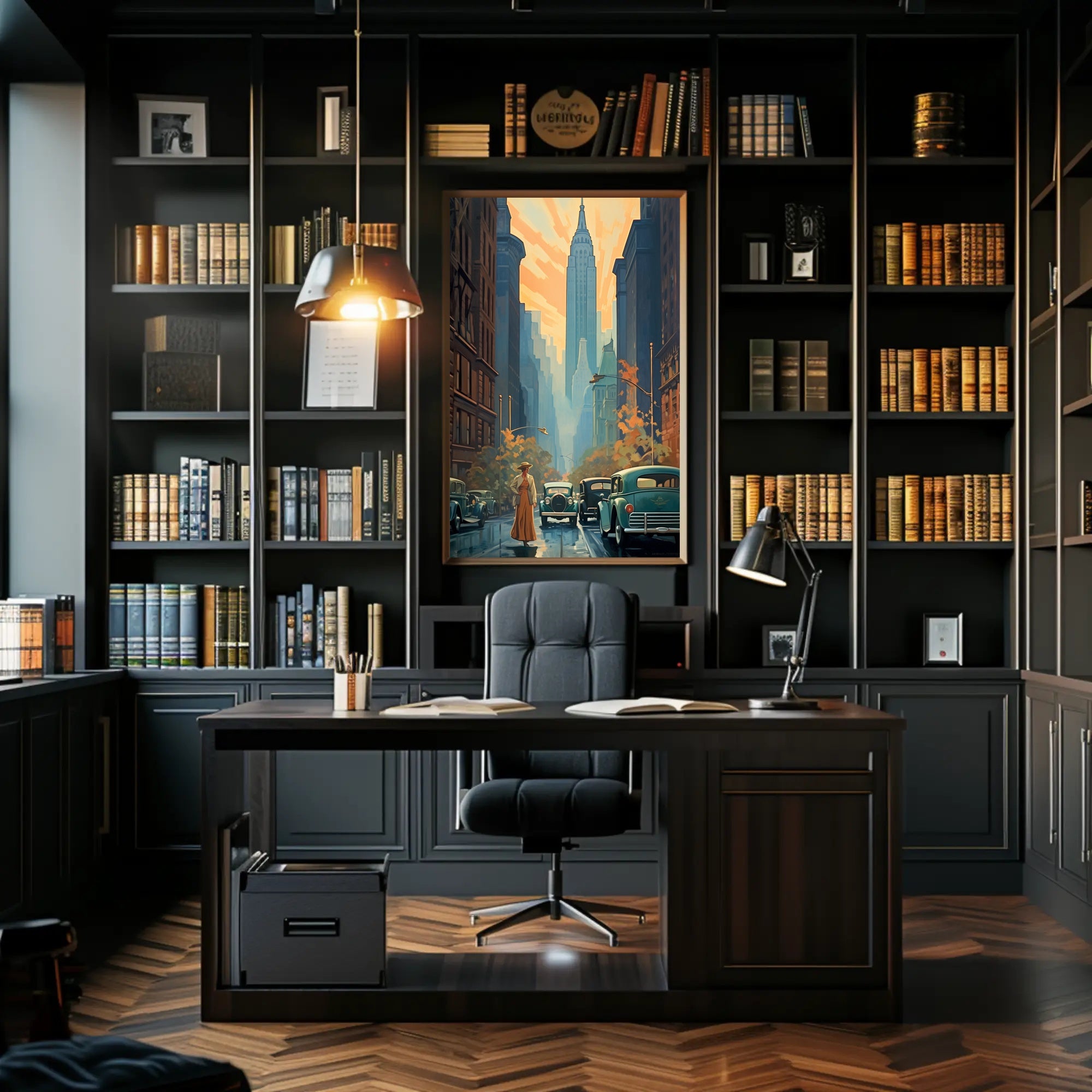 Nostalgic Skyscraper Cityscape Art Deco Poster Urban or Cityscape Poster PosterGoat