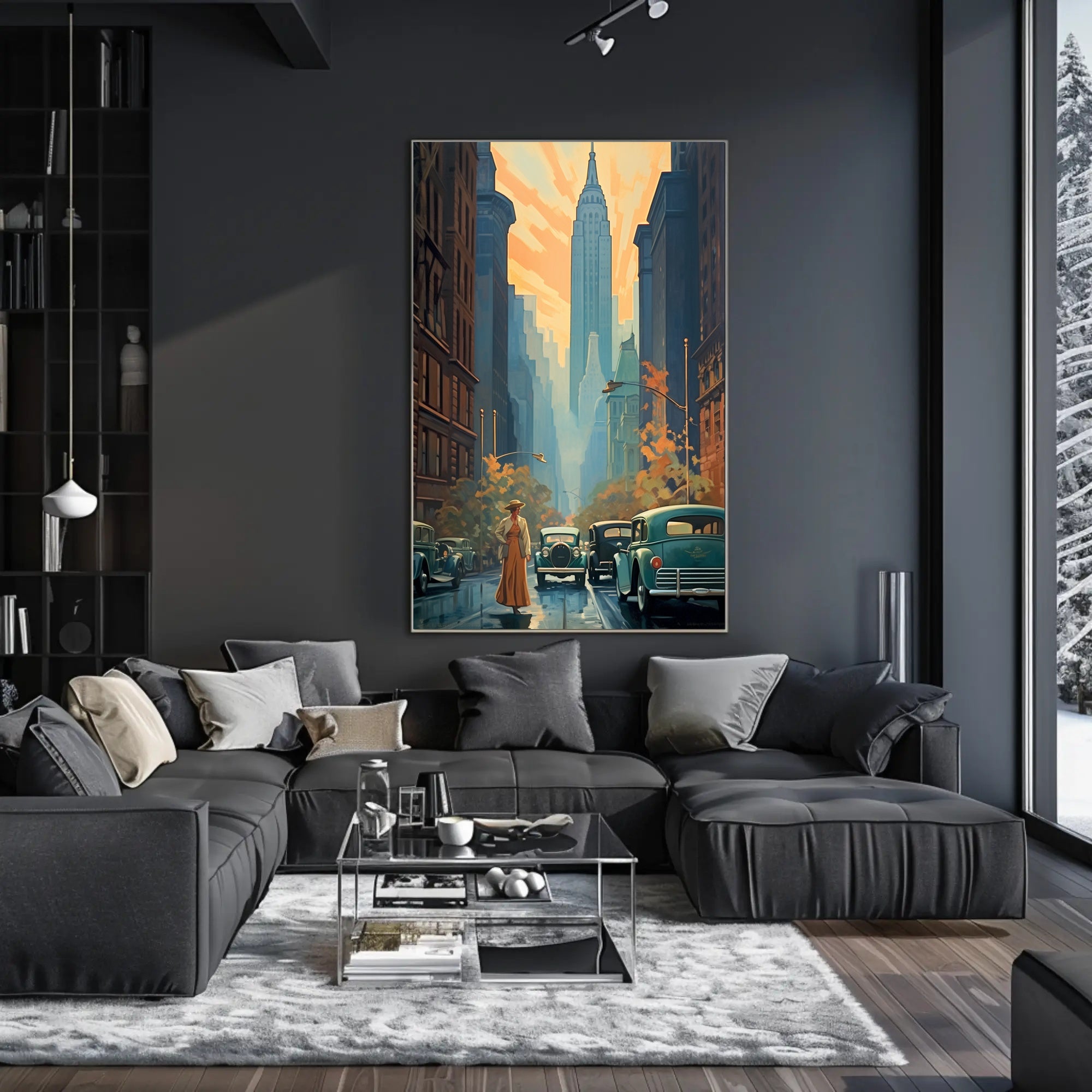 Nostalgic Skyscraper Cityscape Art Deco Poster Urban or Cityscape Poster PosterGoat