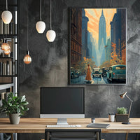 Nostalgic Skyscraper Cityscape Art Deco Poster Urban or Cityscape Poster PosterGoat